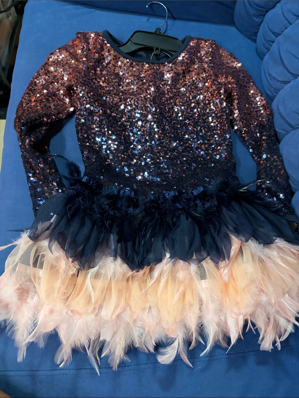 Girls Sequin and Feather Dance Costume - Black & Peach-Curtain calls costumes
